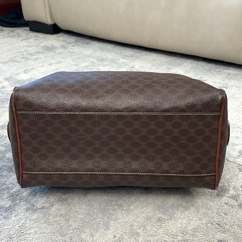 Vintage Celine Macadam Coated Canvas Boston Bag Satchel Brown - Picture 10 of 17